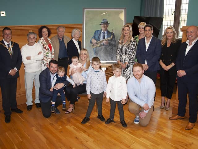 The Mayor of Derry City and Strabane District Council, Graham Warke, pictured with members of Gay McIntyre's family at a reception in the Guildhall on Thursday evening.