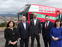 SDLP leader Colum Eastwood and Deputy Leader Nichola Mallon with the party’s three candidates, from left, Sinéad McLaughlin, Brian Tierney and Mark Durkan.