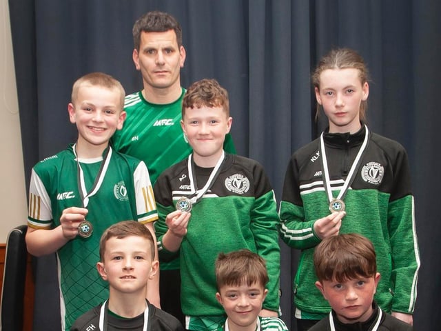 Foyle Harps U11s - D&D Summer Cup runners-up pictured with coach Barry Nixon. Picture by Jim McCafferty
