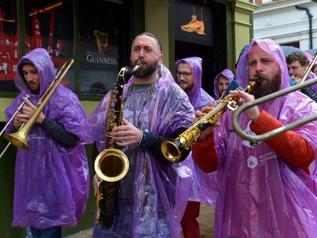Musicians take part in the DLD Second Line Parade at the Jazz Festival on Saturday afternoon. Photo: George Sweeney.  DER2217GS – 118