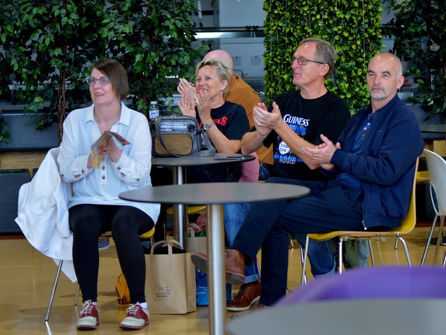 Revellers enjoy a jazz performance in Foyleside Shopping Centre, during the Jazz Festival weekend. Photo: George Sweeney. DER2217GS – 047