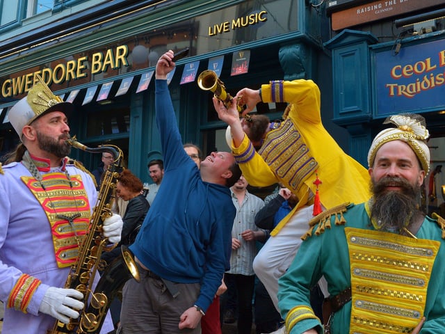 Mr Wilson’s Second Liners in Waterloo Street over the Jazz Festival weekend. Photo: George Sweeney. DER2217GS – 087