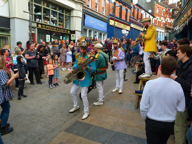 Mr Wilson’s Second Liners performing in Waterloo Street over the Jazz Festival weekend. Photo: George Sweeney. DER2217GS – 088