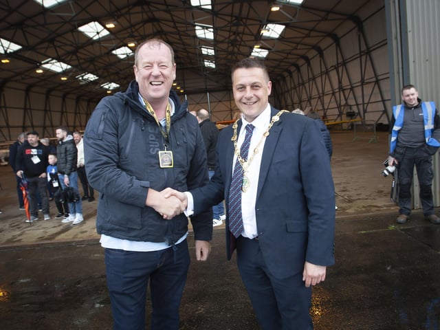 Joe Jackson welcoming the Mayor Graham Warke on Saturday morning.