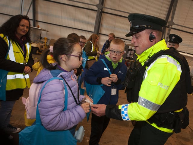 PSNI Constable White in conversation with some of the youngsters from Foyle Down Syndrome Trust on Saturday morning.