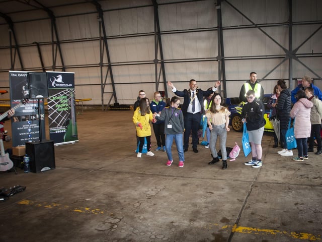 Joining in the musical entertainment at Saturdayâ€TMs event are Mayor Graham Warke and some of the young people from Foyle Down Syndrome Trust.