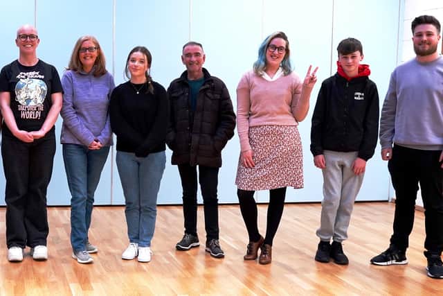 The cast of ‘A Green Hill Far Away’ pictured in rehearsals.
