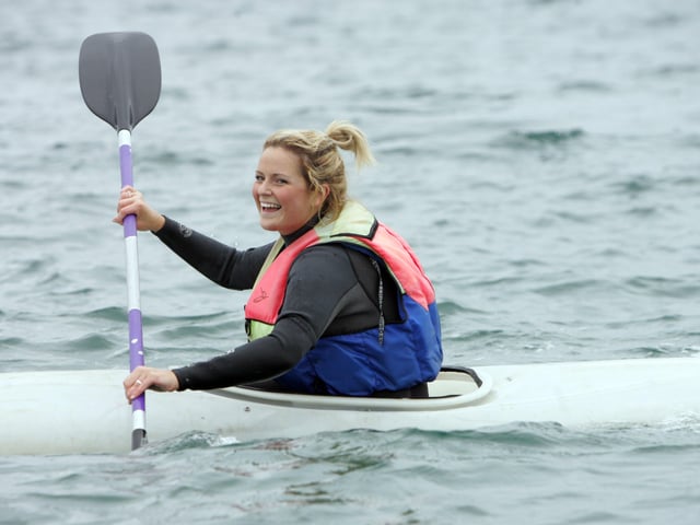 Jennifer Gibson enjoying the charity swim. (1808C06)