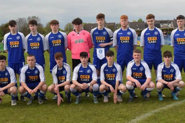 The Trojans U17 team who were crowned NIBFA Northern Ireland U17 Cup champions after victory over Celtic Boys in Lurgan.