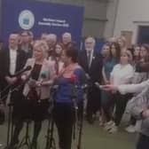 Michelle O'Neill and Mary Lou McDonald at Magherafelt