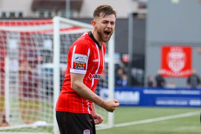 Will Patching got Derry City back on level terms against Bohemians with a first half penalty. Photograph by Kevin Moore.