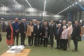 Gary Middleton with his wife Julie and DUP colleagues including Jeffrey Donaldson