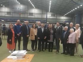 Gary Middleton with his wife Julie and DUP colleagues including Jeffrey Donaldson