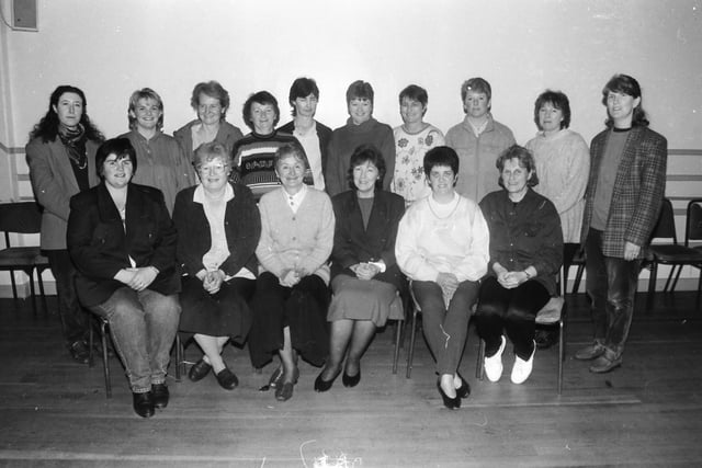 The ‘Clan Clonmany’ Women’s Group. Seated, from left, Anne Doherty, Mary McGroarty, treasurer, May Barr, chairperson, Frances Toland, secretary, Anne Duffy, vice-chair, and Bridie Gahan. Standing, from left, Catherine O’Keefe, IRDL, guest speaker, Christine McEleney, Teresa Toland, John O’Donnell, Margaret Toland, Marie McDonald, Hilary Reid, Anne McDaid, Fidelma McLaughlin, Eileen McGonigle and Sally Doherty.