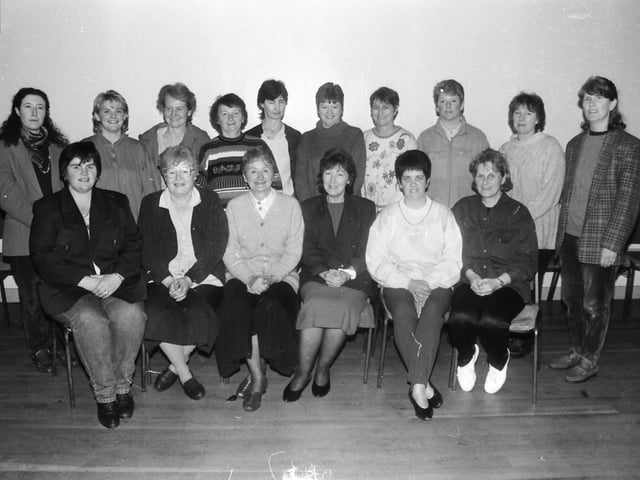The ‘Clan Clonmany’ Women’s Group. Seated, from left, Anne Doherty, Mary McGroarty, treasurer, May Barr, chairperson, Frances Toland, secretary, Anne Duffy, vice-chair, and Bridie Gahan. Standing, from left, Catherine O’Keefe, IRDL, guest speaker, Christine McEleney, Teresa Toland, John O’Donnell, Margaret Toland, Marie McDonald, Hilary Reid, Anne McDaid, Fidelma McLaughlin, Eileen McGonigle and Sally Doherty.