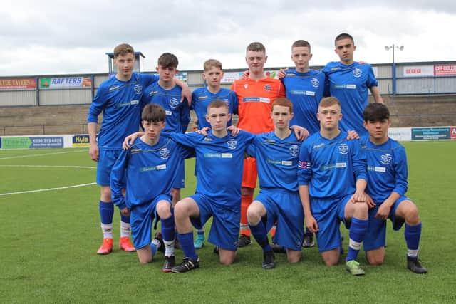 The St Columb’s College U14 team which lost on penalties to St Malachy’s in the N. Ireland Schools’ F.A. Intermediate Cup Final in Coleraine. Photographs by Benny Tejada.