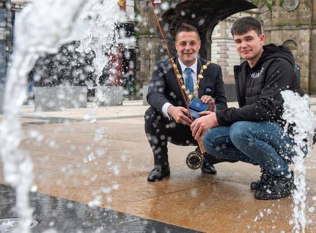 Alderman Graham Warke, Mayor of Derry City and Strabane District Council who has hosted a reception for Damien Wilson Irish Rep in F.I.S.H (fishing in support of Hope) where he was presented with a commemorative piece of crystal. Picture by Martin McKeown.