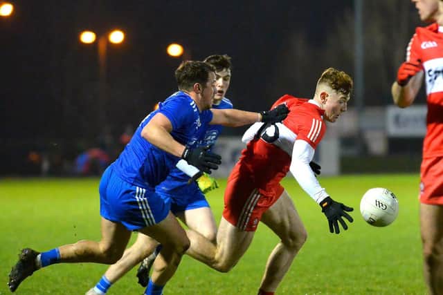 Lachlan Murray n the attack during this season's McKenna Cup meeting between Derry and Monaghan. (Photo: George Sweeney)
