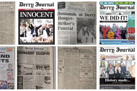 The front page of the very first Derry Journal (top right) and some of the other front pages over the past 250 years,.