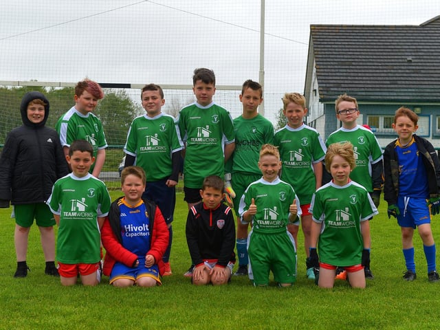 Bunscoil Cholmcille pictured at the recent Steelstown Primary Schools Cup, at Páirc Brid. Photo: George Sweeney.