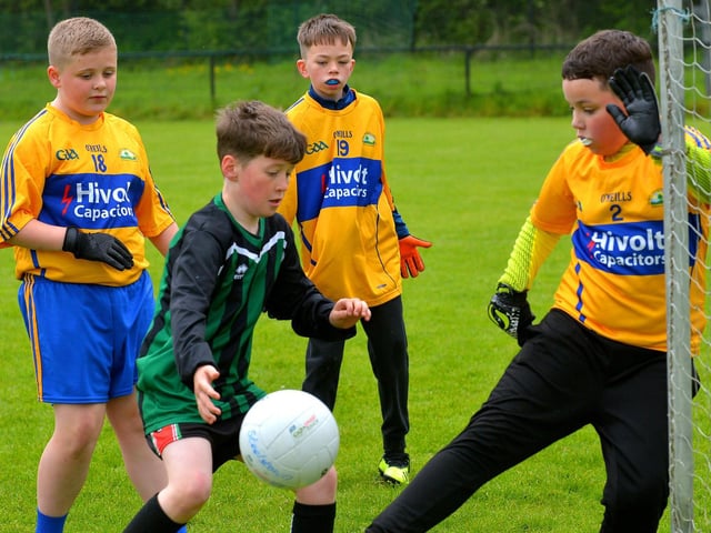 St Paul’s take on Greenhaw in the recent Steelstown Schools Cup, at Páirc Brid.