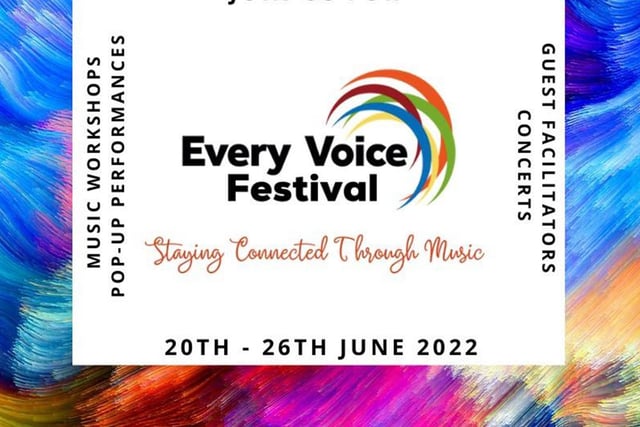 Every Voice Festival.
The Every Voice Festival is returning in June 2022, bringing a brand new line up of music-making activities to Derry City & Strabane District Council 
Some of this year’s highlights will include the return of the EVF Concert Series:
Coming Back: Youth Concert, Stand Up and Sing Gala Concert, and Joy! Sacred Music Concert. They will also have a fabulous line up of music and mindfulness workshops, pop up performances and community events so keep your eyes peeled for further details.