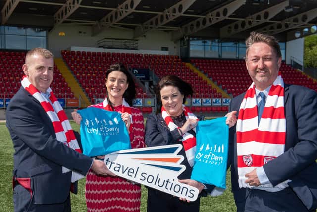 Robert Martin,  Commercial Manager of Derry City FC pictured with Maressa McGilligan, City of Derry Airport, Brenda Morgan,  Head of Business Development at City of Derry Airport and Steve Frazer, City of Derry Airport Manager