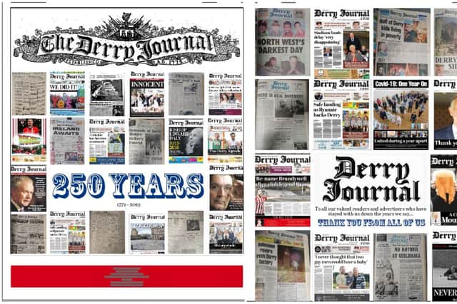 The special 250th anniversary edition of the Derry Journal front and back cover (in progress).