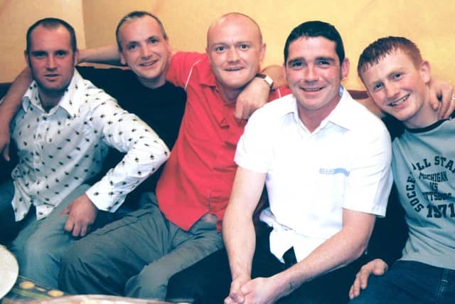 Ray Harkin enjoying his 30th birthday bash with Darren Moore, Richard Gillespie, Stephen Doherty and Kevin Clifford.
