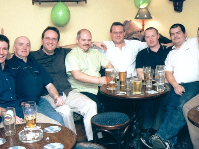 Sean McCracken celebrating his 40th birthday with Kevin Bell, Paul Prince, Terry McKinney, John Cooper, Kevin McFadden, Jeremy Foster and Michael McGlinchey.