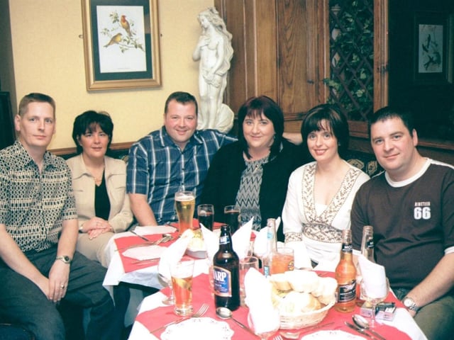 Members and guests at the Argyle Arms Golf Society presentation dinner. From left are Paul McCallion, Majella McCallion, Ciaran Bell, Catherine Bell, Donna McNally and Ciaran McNally. 281102HG3