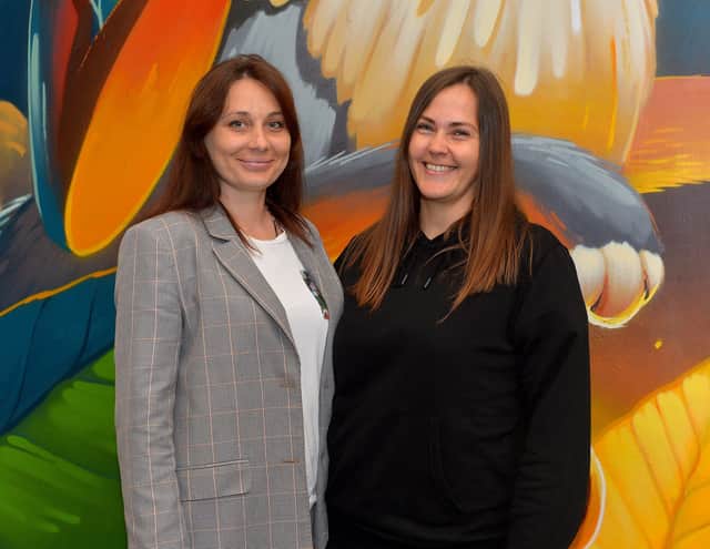 Ukrainian refugees Dr Marina Sukhorukova and Dr Dina Diurba who are now working with Foyle Friends of Ukraine to help match more Ukranian refugees with people in Derry. Photo: George Sweeney.  DER2220GS – 028