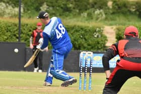 Burndennett skipper Marty Mehaffey on the attack in Saturday's Irish Senior Cup defeat to North County. Picture by Lawrence Moore