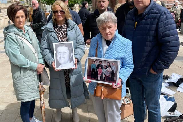 Marie Newton and members of her family at Tuesday's protest at Guildhall Square.