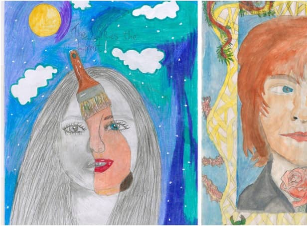 ‘The Skies The Limit' by Niamh Morgan (11), from St. Columba’s P.S. and ‘Dragon Dreams’ by Cian Bolster (18), from Ardnashee School & College, Derry. The Derry students won top prizes in the Texaco Childrens' Art Competition.