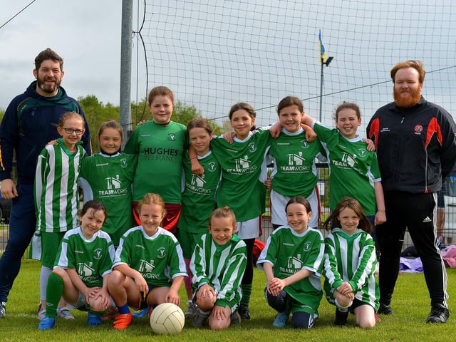 Bunscoil Cholmcille participated in the recent Steelstown Primary Schools Girls Cup, at Páirc Brid. DER2220GS-039 Picture by George Sweeney.