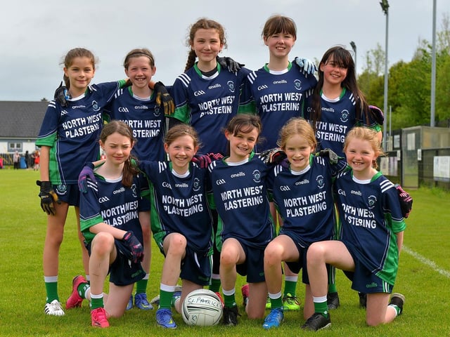 St Patrick’s PS, winners of the Steelstown Primary Schools Girls Shield, at Páirc Brid. DER2220GS-041 Picture by George Sweeney.