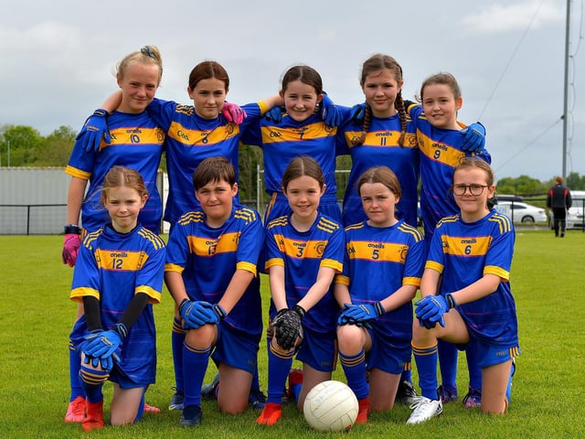 St Therese’s PS ‘purple team’, winners of the Steelstown Primary Schools Girls Cup, at Páirc Brid. DER2220GS-042 Picture by George Sweeney.