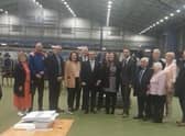 Gary Middleton at the count centre with DUP leader Sir Jeffrey Donaldson and supporters