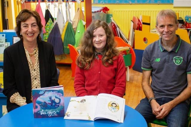 Rachael McGee with her school principal, Sinead McLaughlin, and class teacher, Pauric McKinney.