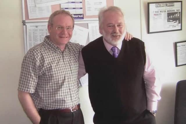 Martin McGuinness with Pat McArt in the Journal office.