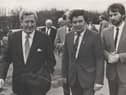 Taoiseach Garret Fitzgerald, John Hume visiting the Journal prior to signing of Anglo Irish Agreement 1985.
