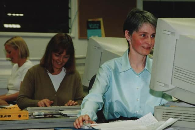 Siobhan McEleney (second row) with colleague Mary McLaughlin and in the background former Inishowen reporter Adele McCourt.