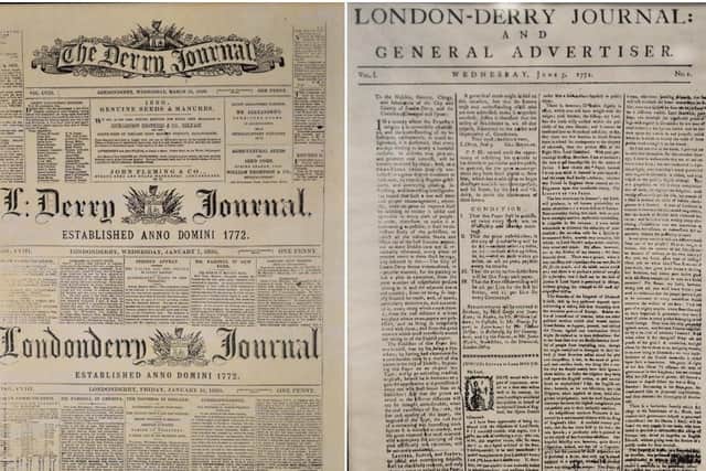 The very first front page from June 1772 (right) and left the Journal masthead dropping the London prefix as its editorial policy evolved to become a leading Irish nationalist voice in Ireland.