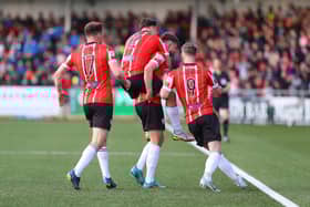 Will Patching netted another spectacular free-kick to get Derry City back on level terms against Finn Harps on Friday night. Photograph by Kevin Moore.