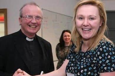 Erin Hutcheon with Bishop of Derry Dr Donal McKeown.