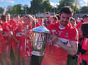 Derry captain Chrissy McKaigue celebrates with the Anglo Celt Cup in Clones on Sunday.