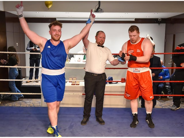 Conal Mc Erlean ,Loup takes the decision over Springtown's B C  Jack Devine in this 92kg bout.