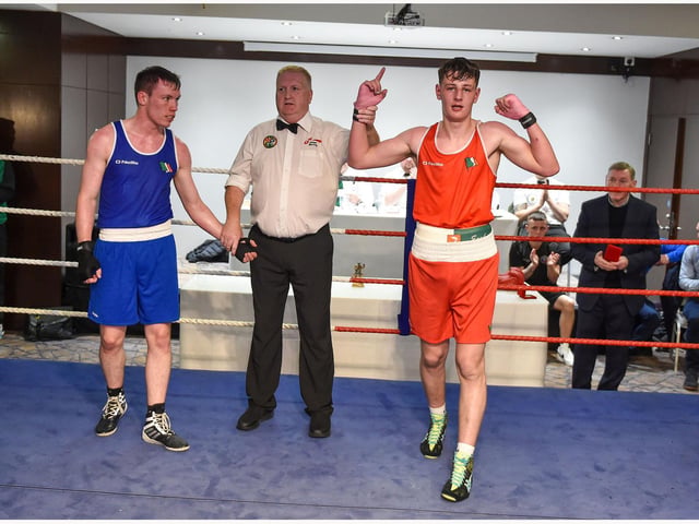 Eoghan Quinn ,ST John's takes the decision overTerry Mc Entee  ,D C U, Senior 70 kg