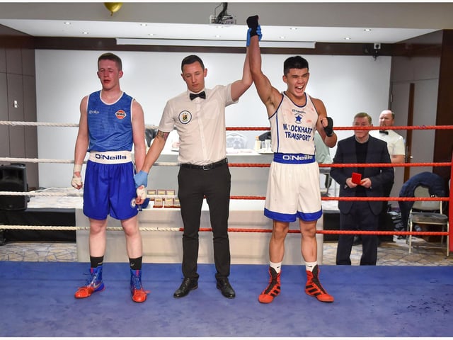Danny Tuzi,Star Of The Sea , takes the decision over Anthony Dooghan Dunfanaghy B C Youth 2 75 kg